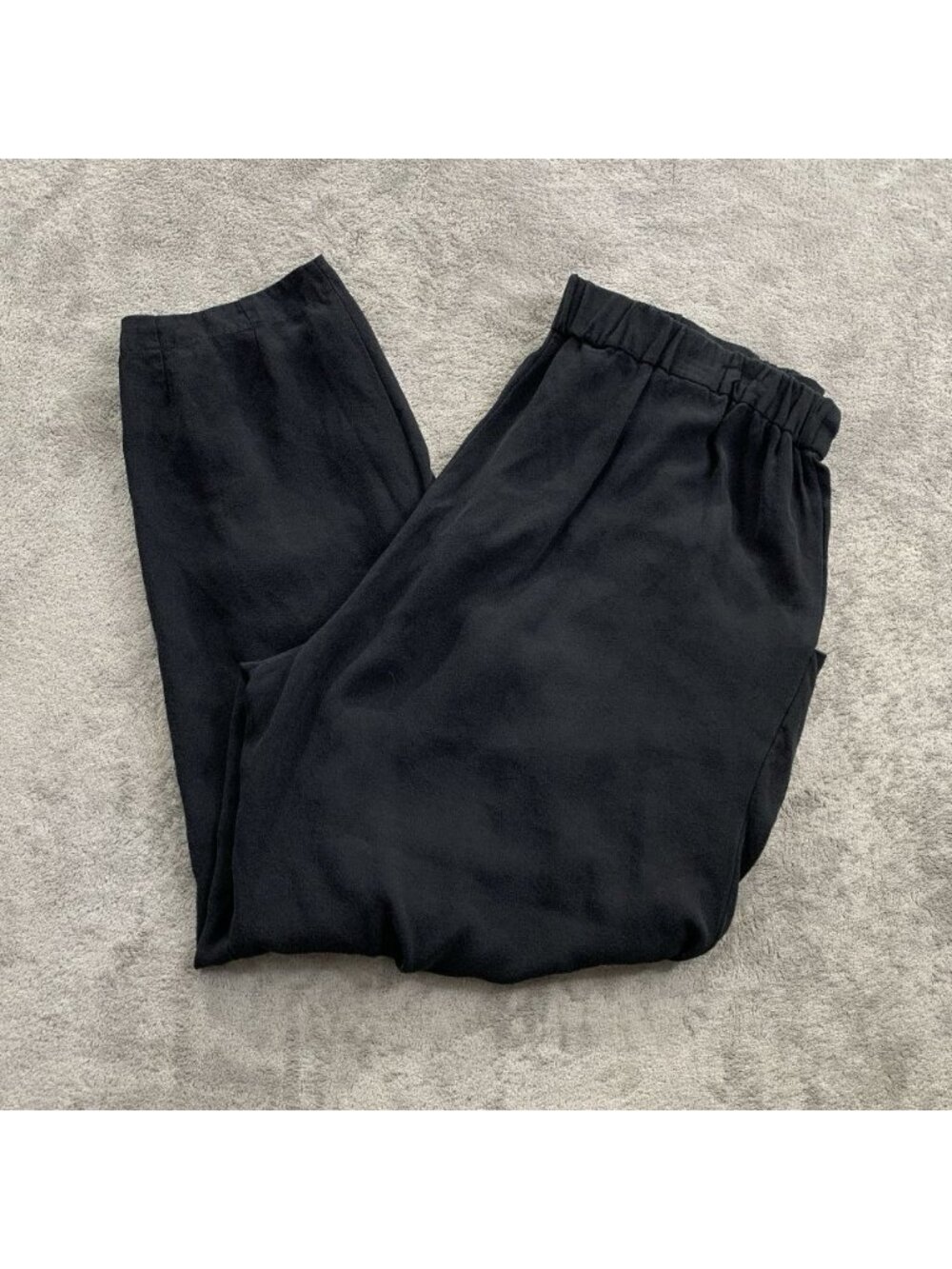 Eileen Fisher Silk Pants Womens Medium Black Draped Coastal Quiet Luxury Minimal